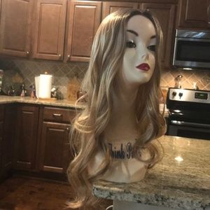 Rooted Medium Blonde Ombre Wig w/ Long Wavy Curls